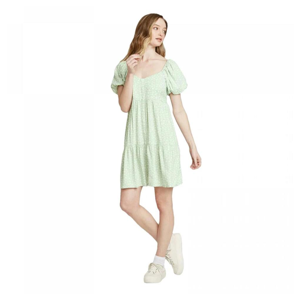 Wild Fable Tiered Mint Floral Mini Dress XS NWT